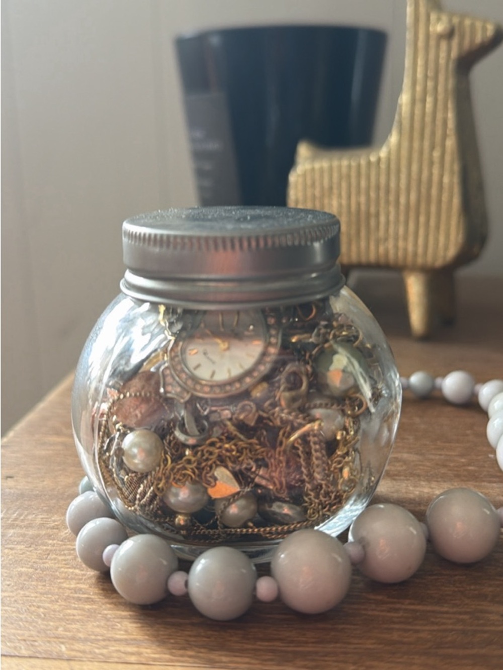 Warm romantic blush and gray mystery mini jewelry jar - lots inside even when sm - Picture 4 of 5